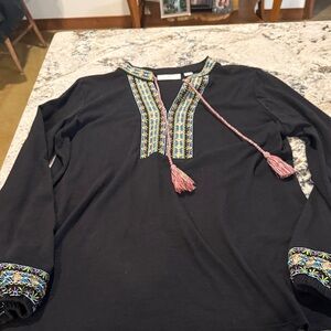 Belle by Kim Gravel Black Top with Colorful Embroidery